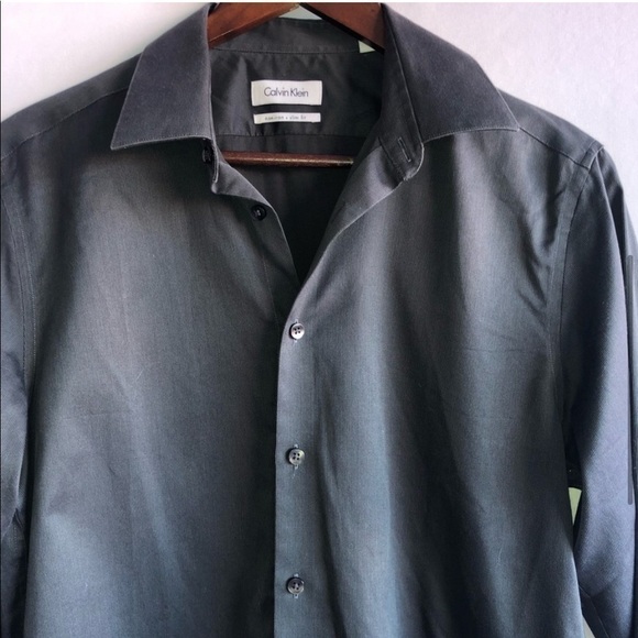 Men's Calvin Klein Non Iron Slim Fit Grey Button Down Shirt - Picture 5 of 8
